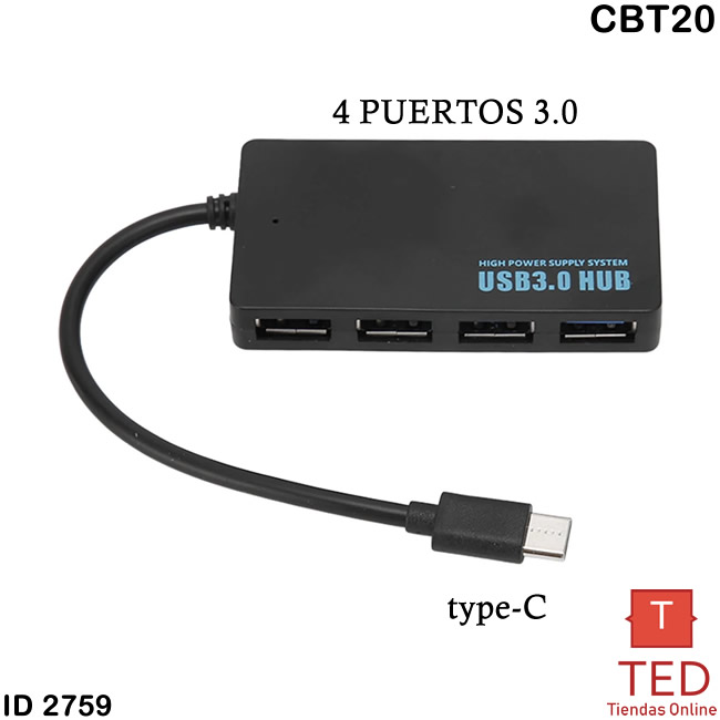 HUB RECTANGULO TIPO C A USB 3.0 4PUERTOS CBT20 ID2759