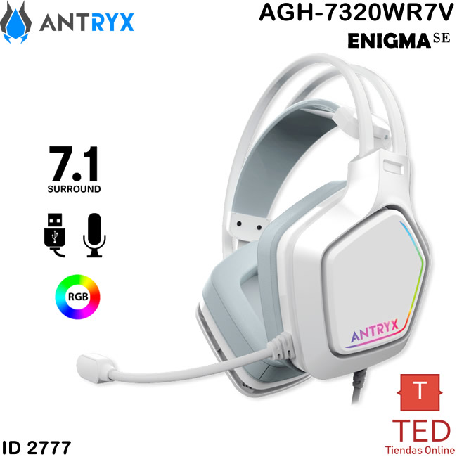 AUDIFONO ENIGMA  MICROFONO WHITE 7.1 VIBRADOR ANTRYX  USB RGB  AGH-7320WR7V ID2777