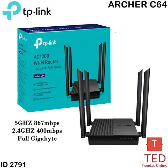 ROUTER C64 DOBLE BANDA 5.GHZ Y2.4GHZ GIGABYTE TPLINK ARCHERC64 ID2791