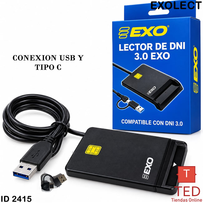 LECTOR DE DNI ELECTRONICO 3.0 EXO CARD USB Y TIPO C DIGITAL LECSMART ID2415