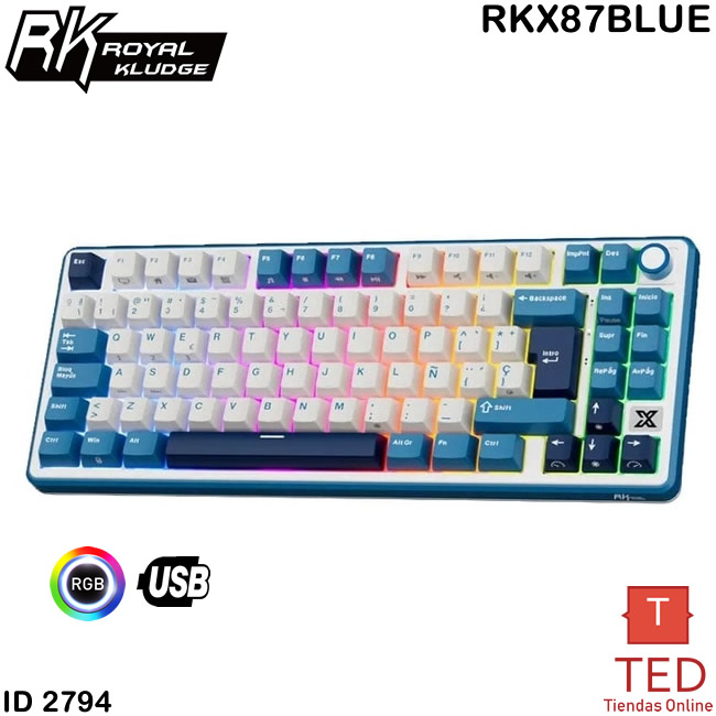 TECLADO MECANICO ROYAL KLUDGE   CABLEADO BLUE CREAMY SWICTH RKX87BLUE ID2794