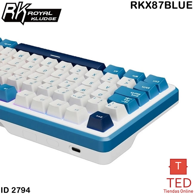 TECLADO MECANICO ROYAL KLUDGE CABLEADO BLUE CREAMY SWICTH RKX87BLUE ID2794 - Imagen 2