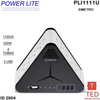 ESTABILIZADOR SIMETRIC 3USB 1TIPO-C AVR  1100VA/500W POWER LITE  8 TOMAS PLI1111U ID2804