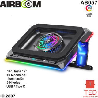 REVOLUTION   COOLER PARA LAPTOP RGB 1FAN 13CM AIRBOOM SOPORTE PARA CELULAR AB057 ID2807
