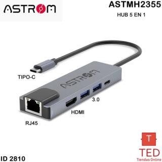 HUB USB 5 EN 1  RJ45 HDMI  TIPO C  2PUERTOS USB  ASTROM ASTMH2355 ID2810