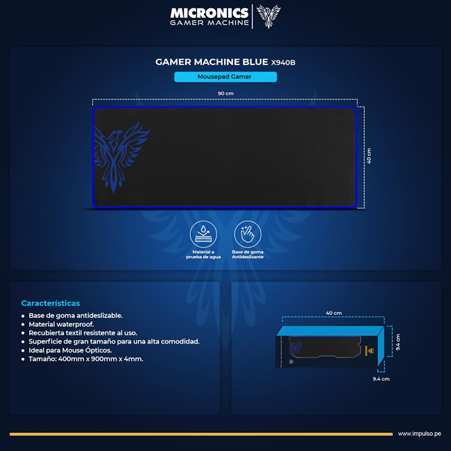 PAD MOUSE GAMER BLUE PHOENIX MICRONICS PAD MOUSE GAMER BLUE PHOENIX MICRONICS X940B ID2811 - Imagen 2