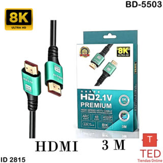 CABLE HDMI 19/MM+2 CORE V2.2 8K 3MT PVC  BD5503 ID2815